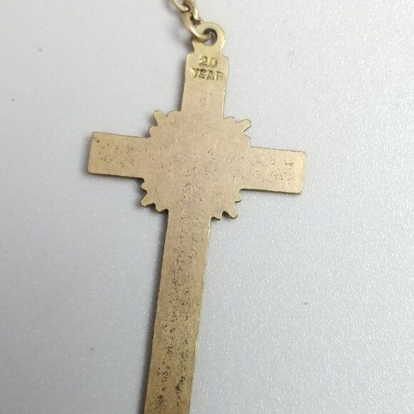 Vintage Rosary Inri Cross Crucifix Green Bead Beaded Necklace Gold Tone, Estate - Picture 5 of 9